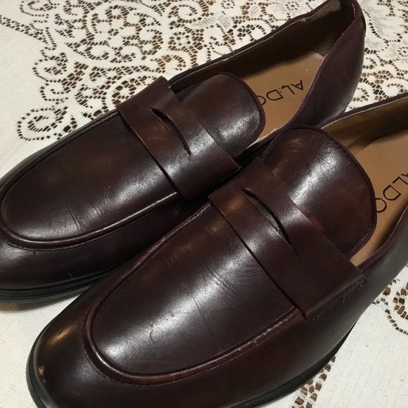 Men's ROCKABILLY Penny Loafers Shoes Burgundy Leather ALDO Slip On Size 10.5 NEW - Picture 1 of 6